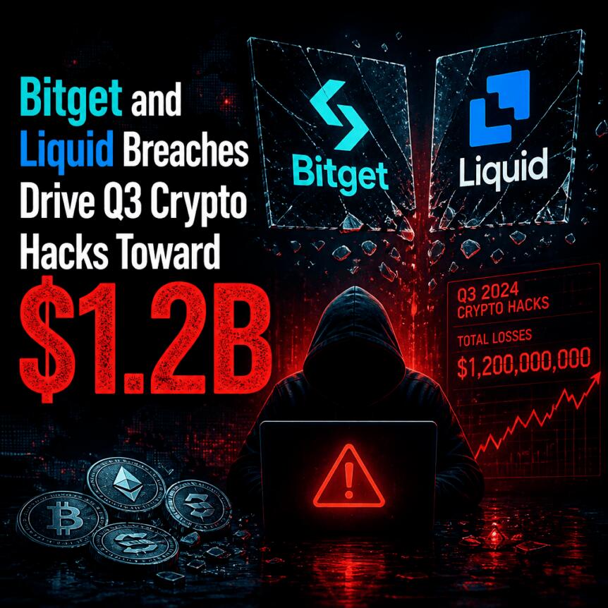 Bitget与Liquid遭黑客攻击，推动第三季度加密货币被盗金额逼近12亿美元